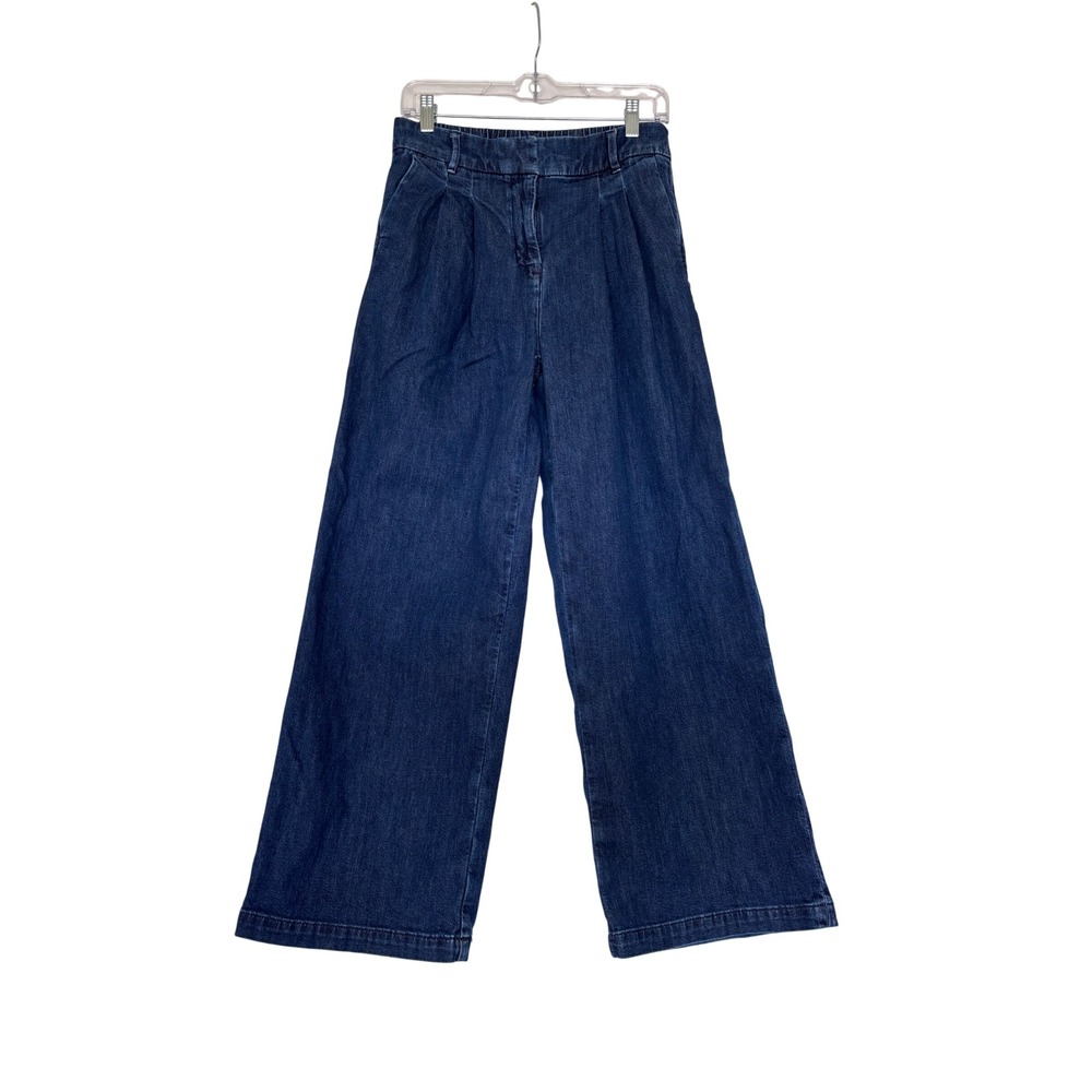 American Eagle Trouser Jeans Womens 0 Dark Wash Pleated Wide Leg High Rise Denim